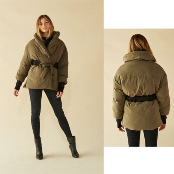 ba&sh Jackets & Blazers - Ba&sh Dayma Down Green Jacket w/ Faux fur collar M